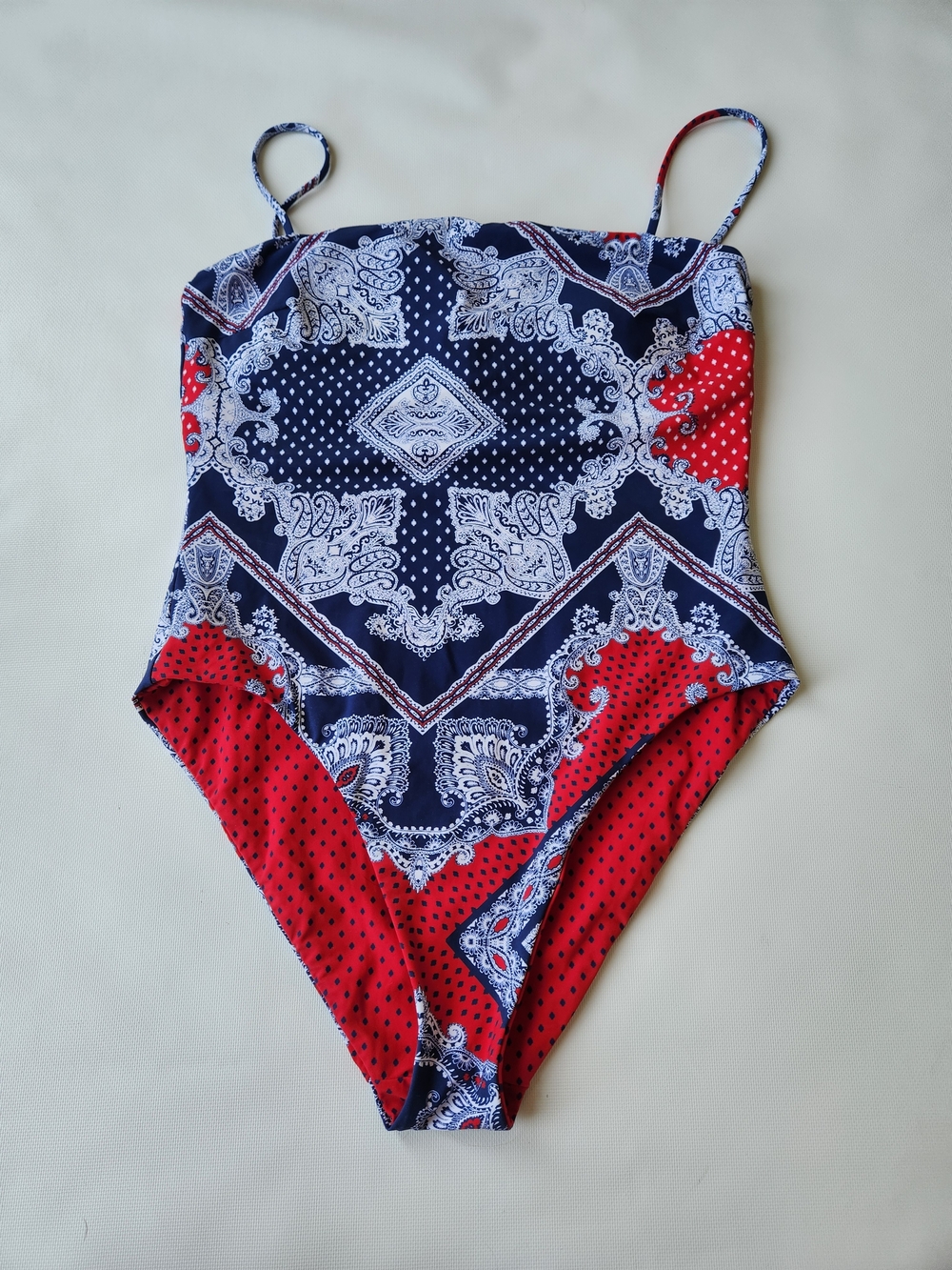 Seafolly Reversible Paisley Bandana Print One-Piece Swimsuit Red White & Navy